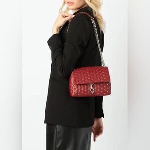 Rebecca Minkoff Heart Studded Red Quilted Leather Adjustable Crossbody Bag